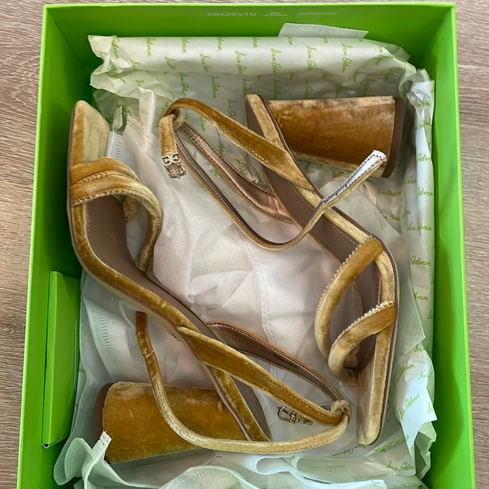 Sam Edelman yellow velvet heels